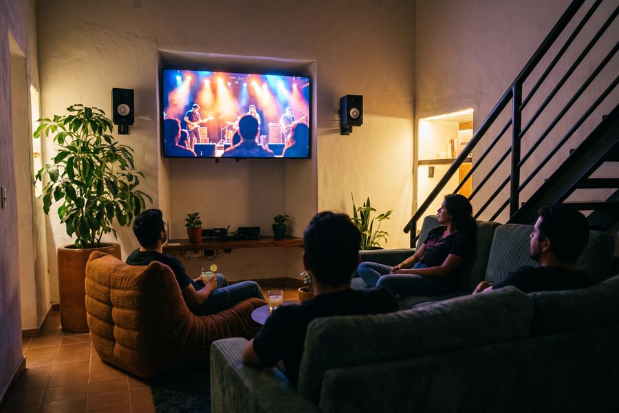 Un concierto en la pantalla del Tiny Room, con la sala a oscuras
